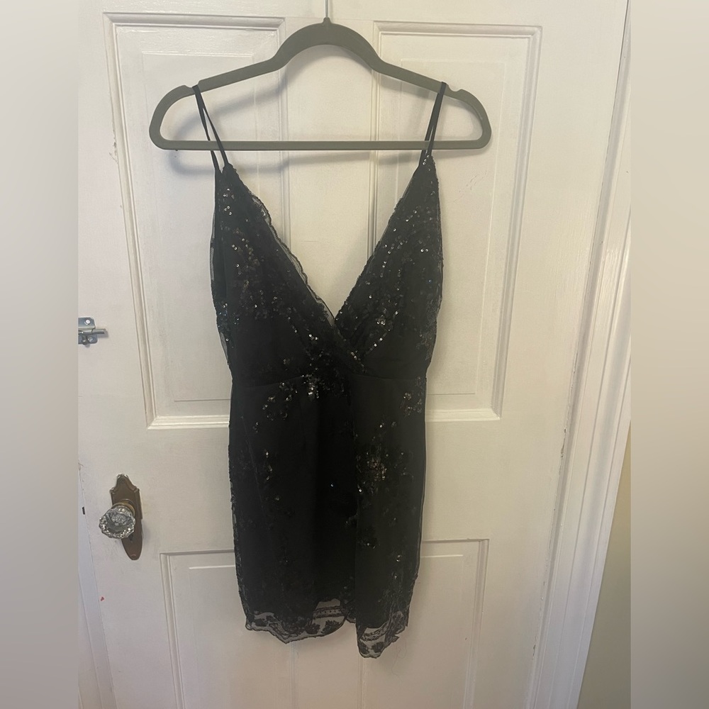 Super down black sequin dress